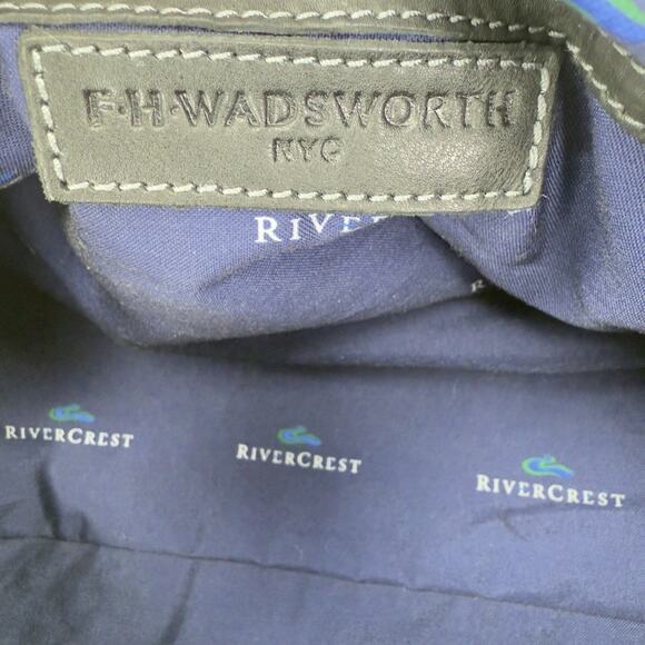F.H. Wadsworth NYC Blue Matron Fabric Black Leather Trim Zip Duffle Bag Size L - Picture 9 of 10